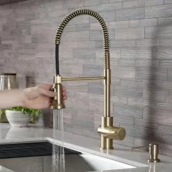 In Stock Hardwarestore Delivery Britt Single-Handle Pull Down Sprayer Kitchen Faucet In Brushed Gold 17 In Stock Hardwarestore Delivery Britt Single-Handle Pull Down Sprayer Kitchen Faucet In Brushed Gold -Bath and Faucet shop 1fcd7b4fb33d50f1bf5fbe9108ce5bc3 1800x1800
