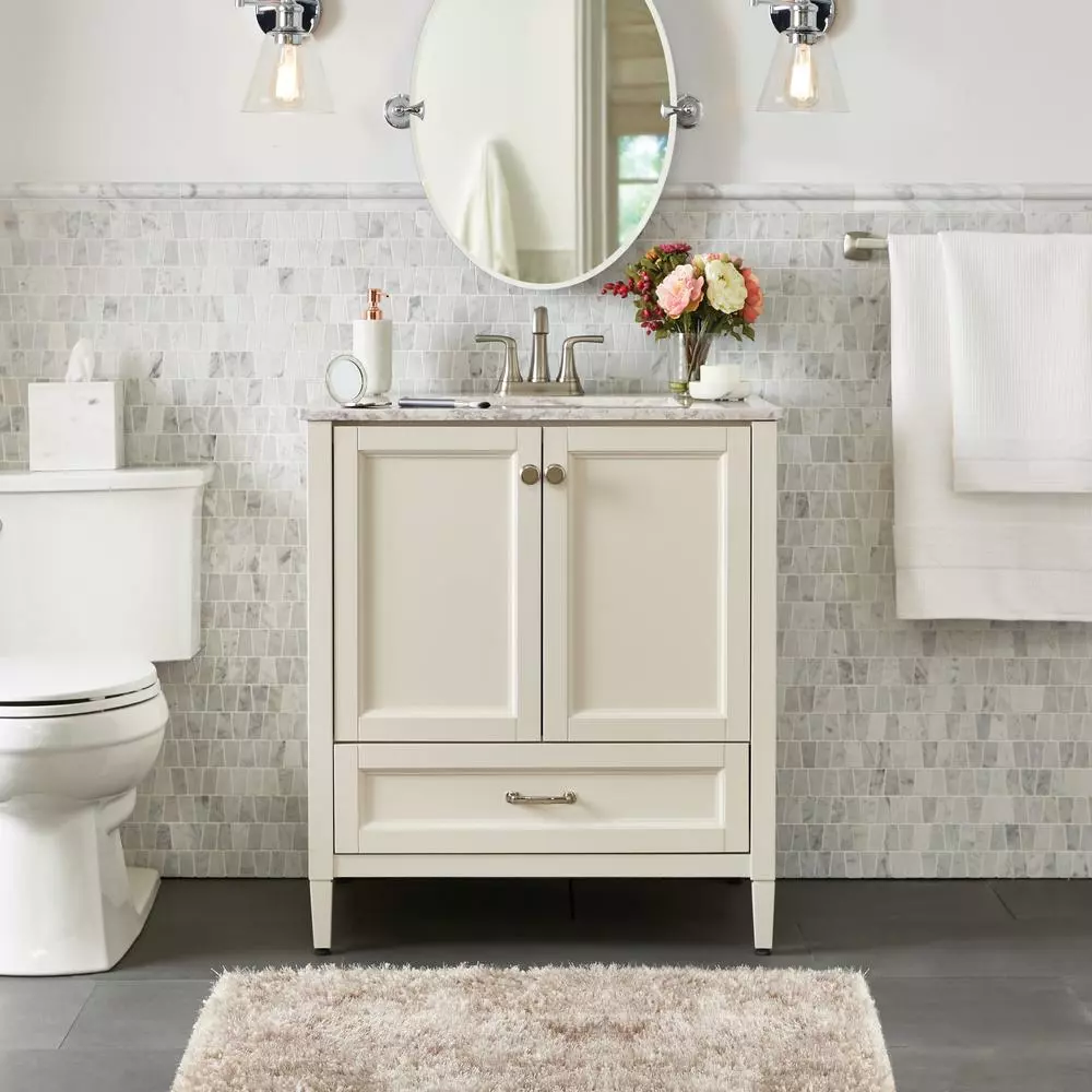 In Stock Hardwarestore Delivery Ladera 4 In. Centerset 2-Handle Bathroom Faucet In Spot Defense Brushed Nickel 8 In Stock Hardwarestore Delivery Ladera 4 In. Centerset 2-Handle Bathroom Faucet In Spot Defense Brushed Nickel - Image 6