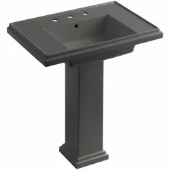 KOHLER Tresham Ceramic Pedestal Combo Bathroom Sink With Single-Hole Faucet Drilling In Black Black With Overflow Drain -Bath and Faucet shop 22733930611b6f29549fdf71c529ecae 1800x1800