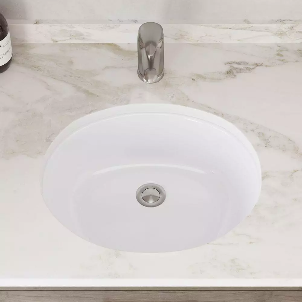 MR Direct 19 In. Undermount Bathroom Sink In White With White SinkLink And Pop-Up Drain In Brushed Nickel 3 MR Direct 19 In. Undermount Bathroom Sink In White With White SinkLink And Pop-Up Drain In Brushed Nickel