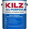KILZ 2 Interior/Exterior Multi-Surface Primer, Sealer & Stainblocker, White, Water-Based - New Look, Same Trusted Formula