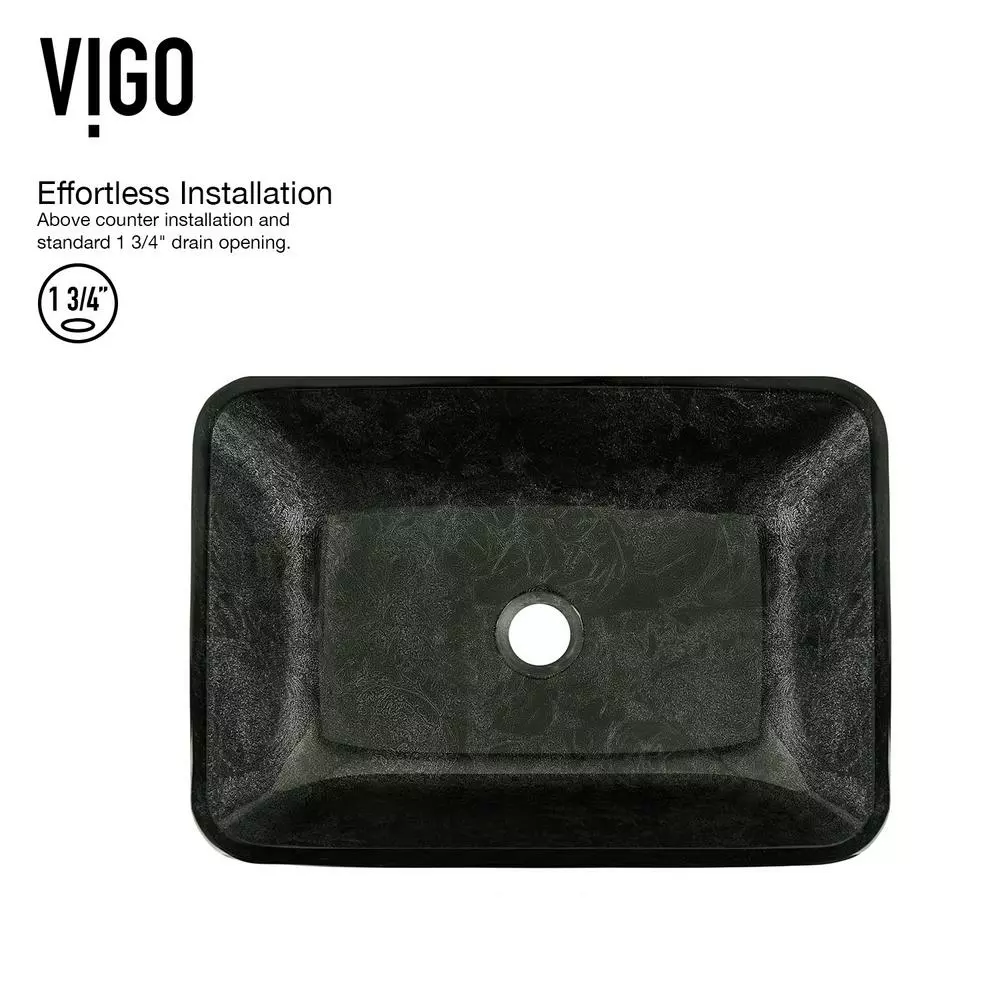 VIGO Onyx Handmade Glass Rectangle Vessel Bathroom Sink In Gray Onyx 6 VIGO Onyx Handmade Glass Rectangle Vessel Bathroom Sink In Gray Onyx - Image 4