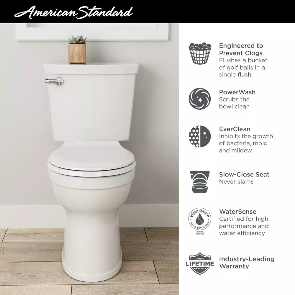 American Standard Champion Tall Height 2-Piece High-Efficiency 1.28 GPF Single Flush Round Front Toilet In White Seat Included 5 American Standard Champion Tall Height 2-Piece High-Efficiency 1.28 GPF Single Flush Round Front Toilet In White Seat Included - Image 3