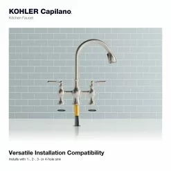 In Stock Hardwarestore Delivery Capilano 2-Handle Bridge Farmhouse Pull-Down Kitchen Faucet With Soap Dispenser And Sweep Spray In Vibrant Stainless -Bath and Faucet shop 2c1a77c4a7914d2fd09b41cd3867be16 1800x1800