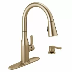 In Stock Hardwarestore Delivery Marca Single-Handle Pull-Down Sprayer Kitchen Faucet With ShieldSpray Technology In Champagne Bronze