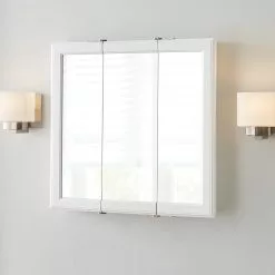 In Stock Hardwarestore Delivery 24-3/16 In. W X 24-3/16 In. H Fog Free Framed Surface-Mount Tri-View Bathroom Medicine Cabinet In White -Bath and Faucet shop 2ff2c658c1c073bbdee13e31c1fb7651 1800x1800