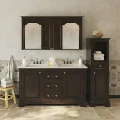 MagickWoods Libertyville 18"W X 18"D X 60"H Deep Mocha Linen Cabinet -Bath and Faucet shop 30265 scene1rev mw 1800x1800