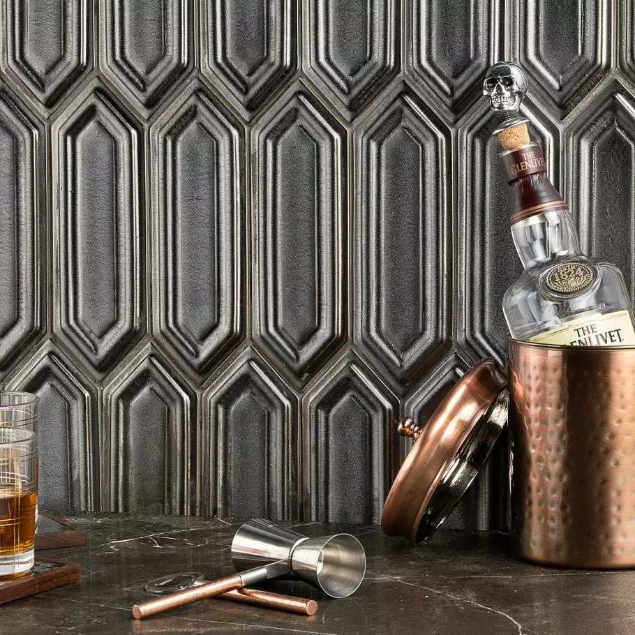 Bond Tile Divine Gunmetal Hexagon 9.5 In. X 15.5 In. Glazed Ceramic Mosaic Tile (1.02 Sq. Ft. / Sheet) 4 Bond Tile Divine Gunmetal Hexagon 9.5 In. X 15.5 In. Glazed Ceramic Mosaic Tile (1.02 Sq. Ft. / Sheet) - Image 2