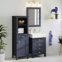 MagickWoods Montgomery 19"W X 18-1/2"D X 60"H Midnight Blue Linen Cabinet -Bath and Faucet shop 31019 scene2 mw 1800x1800