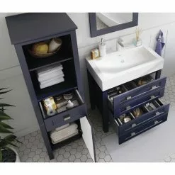 MagickWoods Montgomery 19"W X 18-1/2"D X 60"H Midnight Blue Linen Cabinet -Bath and Faucet shop 31019 scene4 mw 1800x1800