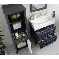 MagickWoods Montgomery 19"W X 18-1/2"D X 60"H Midnight Blue Linen Cabinet -Bath and Faucet shop 31019 scene5 mw 1800x1800