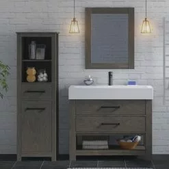MagickWoods Allerton 19"W X 18-1/2"D X 60"H Smoked Gray Linen Cabinet -Bath and Faucet shop 31024 scene1 mw 1800x1800