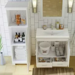 MagickWoods Elements Staverton 18-1/2"W X 15-1/8"D X 60"H White Linen Cabinet -Bath and Faucet shop 31037 scene4 mw 1800x1800