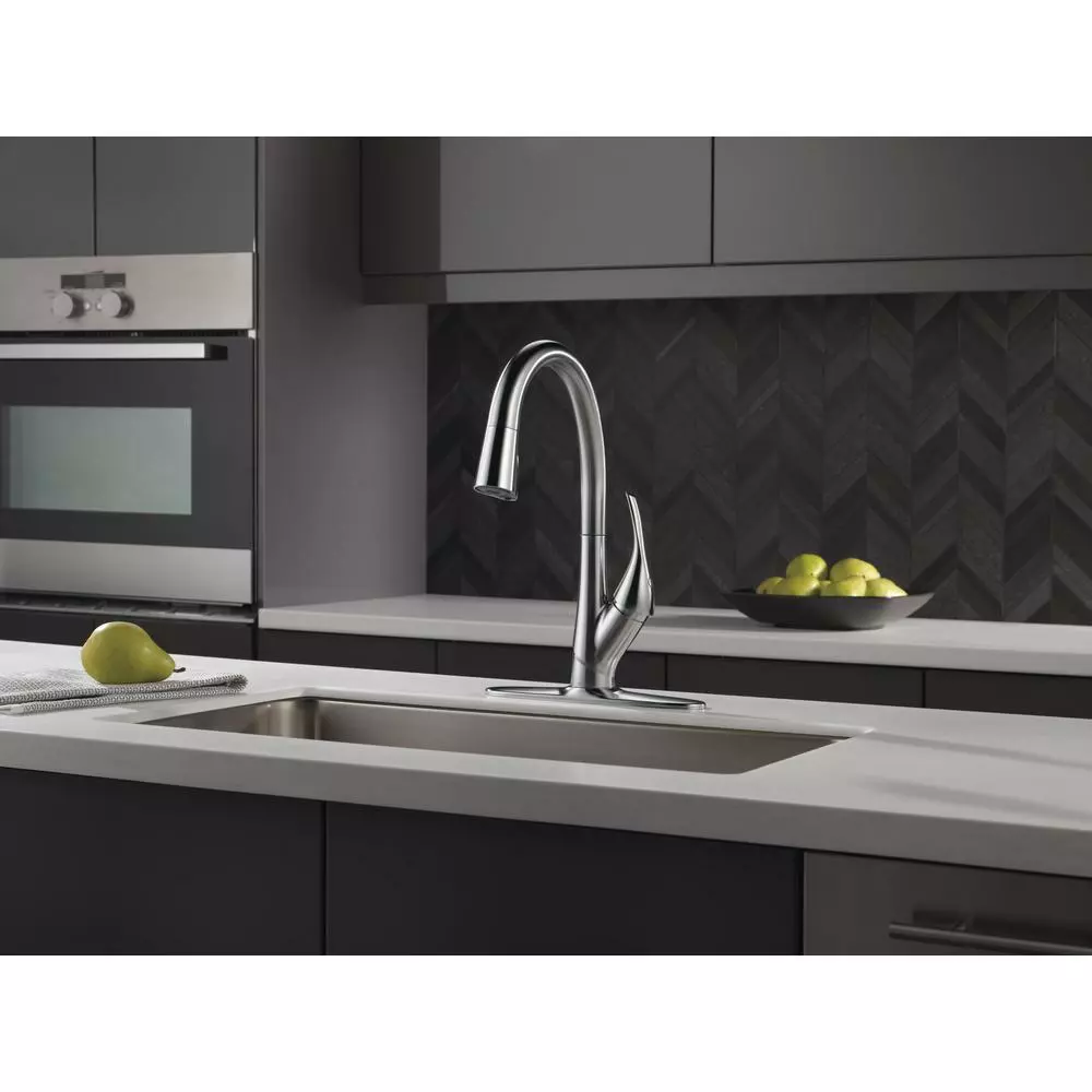 In Stock Hardwarestore Delivery Esque Single-Handle Pull-Down Sprayer Kitchen Faucet With ShieldSpray Technology In Arctic Stainless 11 In Stock Hardwarestore Delivery Esque Single-Handle Pull-Down Sprayer Kitchen Faucet With ShieldSpray Technology In Arctic Stainless - Image 9