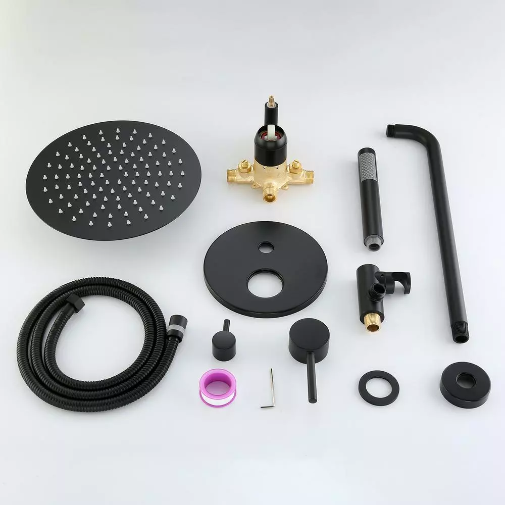 In Stock Hardwarestore Delivery 1-Spray Patterns 1.8 GPM 10 In. Dual Shower Head And Handheld Shower Head With Body Spray In Matte Black 5 In Stock Hardwarestore Delivery 1-Spray Patterns 1.8 GPM 10 In. Dual Shower Head And Handheld Shower Head With Body Spray In Matte Black - Image 3
