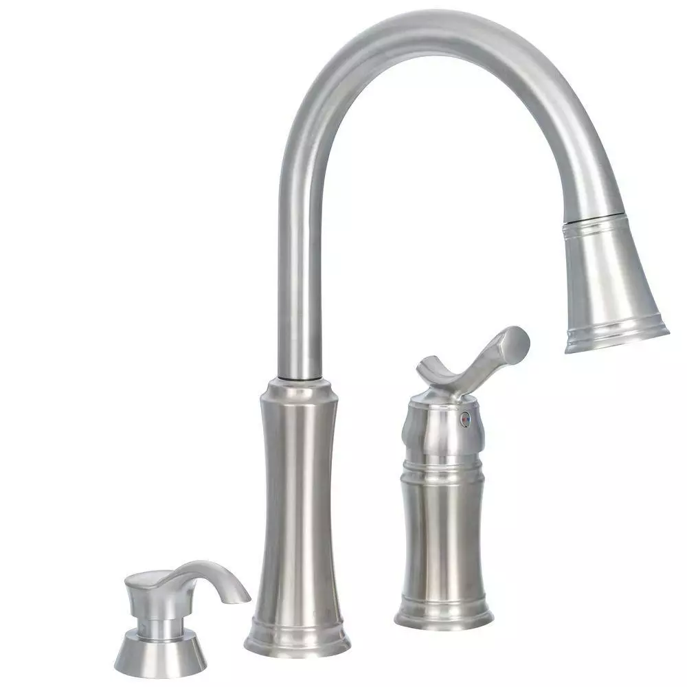 In Stock Hardwarestore Delivery Lakeview Single-Handle Pull-Down Sprayer Kitchen Faucet With Soap Dispenser In Stainless 3 In Stock Hardwarestore Delivery Lakeview Single-Handle Pull-Down Sprayer Kitchen Faucet With Soap Dispenser In Stainless