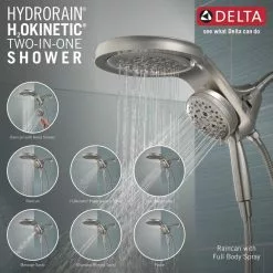 In Stock Hardwarestore Delivery HydroRain Two-in-One 5-Spray 6 In. Dual Wall Mount Fixed And Handheld H2Okinetic Shower Head In Stainless -Bath and Faucet shop 34aec572359102438b1c2a55310c3151 1800x1800