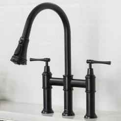 In Stock Hardwarestore Delivery Allyn Transitional 2-Handle Bridge Kitchen Faucet With Pull-Down Sprayhead In Spot Free Stainless Steel