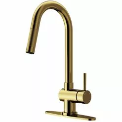 In Stock Hardwarestore Delivery Gramercy Single-Handle Pull-Down Sprayer Kitchen Faucet With Deck Plate In Matte Gold