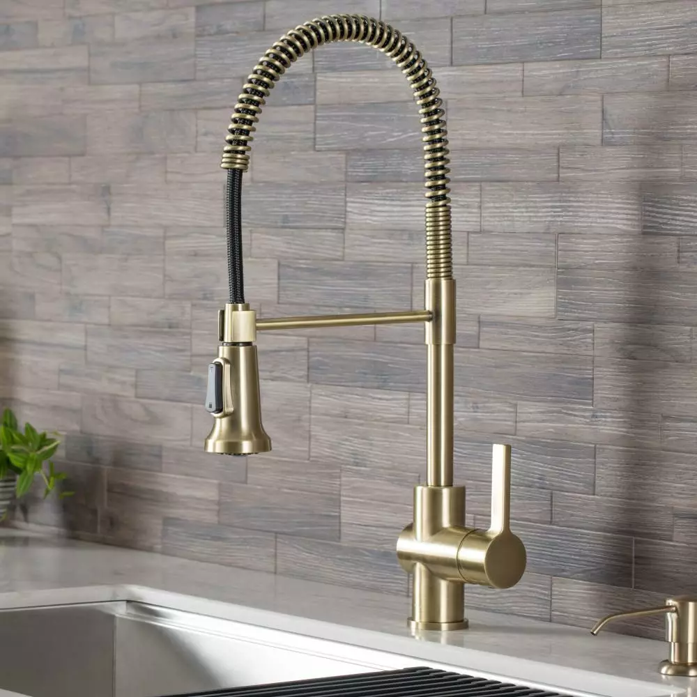In Stock Hardwarestore Delivery Britt Single-Handle Pull Down Sprayer Kitchen Faucet In Brushed Gold 3 In Stock Hardwarestore Delivery Britt Single-Handle Pull Down Sprayer Kitchen Faucet In Brushed Gold