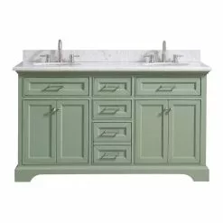 In Stock Hardwarestore Delivery Windlowe 61 In. W X 22 In. D X 35 In. H Bath Vanity In White With Carrera Marble Vanity Top In White With White Sink -Bath and Faucet shop 3646db32d84494c01880600e3f0b25d5 1800x1800