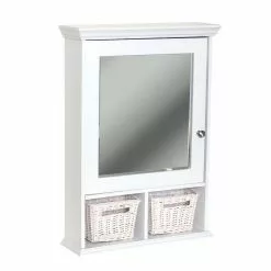 In Stock Hardwarestore Delivery 21 In. X 29 In. Wood Surface Mount Medicine Cabinet With Baskets In White With Beveled Mirror