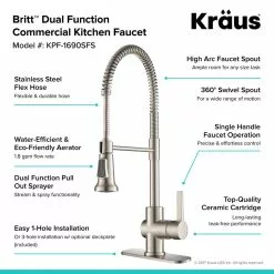 In Stock Hardwarestore Delivery Britt Single Handle Commercial Kitchen Faucet With Dual Function Sprayhead In All-Brite Spot Free Stainless Steel Finish -Bath and Faucet shop 36e310859a907a7180db517101de6965 1800x1800