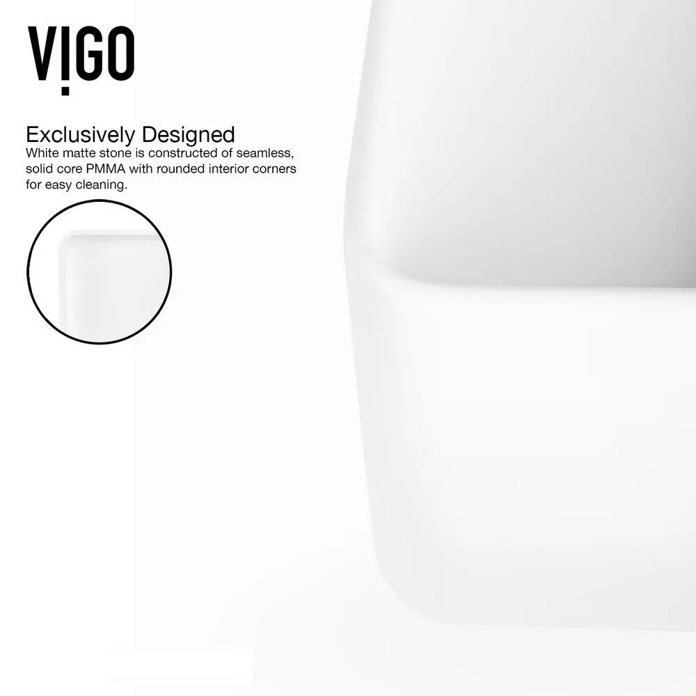 VIGO Amaryllis Matte Stone Vessel Bathroom Sink In White With Niko Faucet In Matte Gold 6 VIGO Amaryllis Matte Stone Vessel Bathroom Sink In White With Niko Faucet In Matte Gold - Image 4