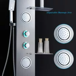 In Stock Hardwarestore Delivery 53 In. 2-Jet Shower Panel System With Shelf LED Rainfall And Mist Head Hand Shower And Tub Spout In Brushed Nickel -Bath and Faucet shop 3bde9382e4df5669a9ce698e87519003 1800x1800
