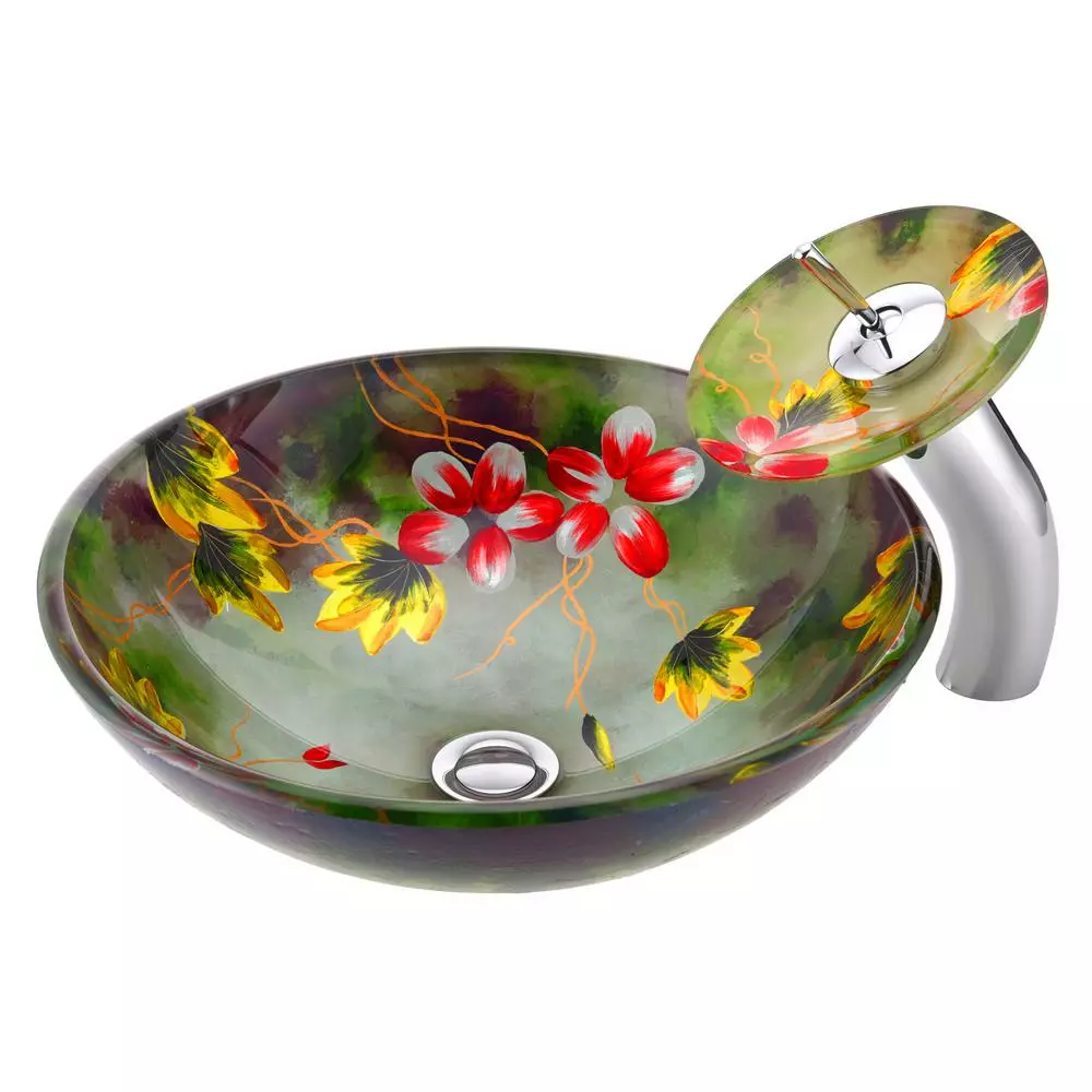 ANZZI Impasto Series Vessel Sink In Hand Painted Mural With Matching Chrome Waterfall Faucet 3 ANZZI Impasto Series Vessel Sink In Hand Painted Mural With Matching Chrome Waterfall Faucet