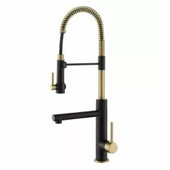 In Stock Hardwarestore Delivery Single-Handle Kitchen Faucet With Pre-Rinse Sprayer And Pot Filler In Spot Free Antique Champagne Bronze/Matte Black