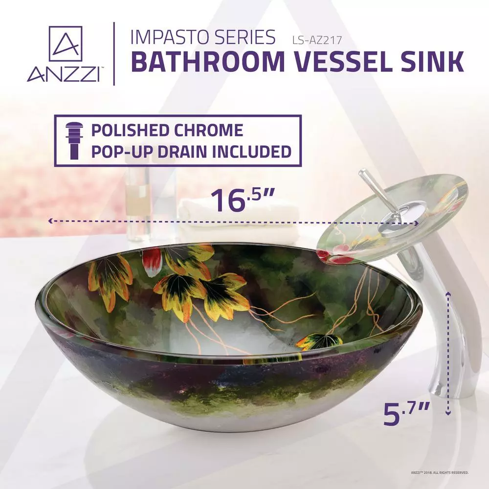 ANZZI Impasto Series Vessel Sink In Hand Painted Mural With Matching Chrome Waterfall Faucet 9 ANZZI Impasto Series Vessel Sink In Hand Painted Mural With Matching Chrome Waterfall Faucet - Image 7