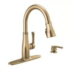 In Stock Hardwarestore Delivery Owendale Single-Handle Pull-Down Sprayer Kitchen Faucet With ShieldSpray Technology In Champagne Bronze