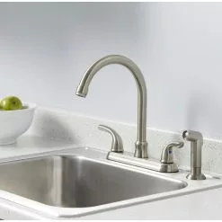 In Stock Hardwarestore Delivery Builders 2-Handle Standard Kitchen Faucet With Sprayer In Stainless Steel 15 In Stock Hardwarestore Delivery Builders 2-Handle Standard Kitchen Faucet With Sprayer In Stainless Steel -Bath and Faucet shop 420cbe3984b900e82dea35dd15e8e0de 1800x1800