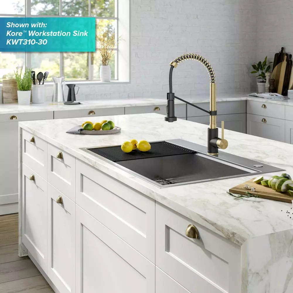 In Stock Hardwarestore Delivery Single-Handle Pull-Down Kitchen Faucet With Dual Function Sprayhead In Spot Free Antique Champagne Bronze/Matte Black 11 In Stock Hardwarestore Delivery Single-Handle Pull-Down Kitchen Faucet With Dual Function Sprayhead In Spot Free Antique Champagne Bronze/Matte Black - Image 9