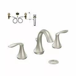 In Stock Hardwarestore Delivery Eva 8 In. Widespread 2-Handle Bathroom Faucet Trim Kit With Valve In Brushed Nickel