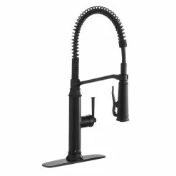 In Stock Hardwarestore Delivery Linscott Single-Handle Coil Springneck Pull-Down Sprayer Kitchen Faucet In Matte Black