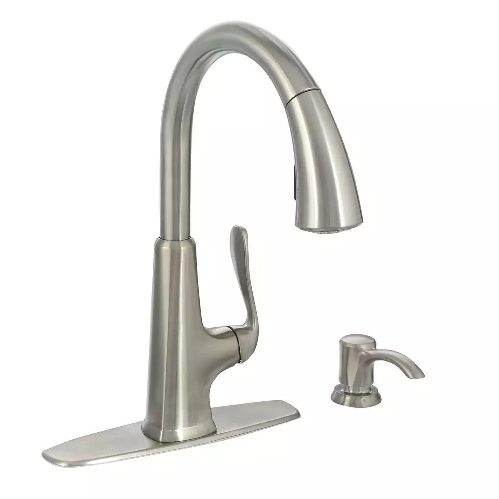 In Stock Hardwarestore Delivery Pasadena Single-Handle Pull-Down Sprayer Kitchen Faucet With Soap Dispenser In Stainless Steel 3 In Stock Hardwarestore Delivery Pasadena Single-Handle Pull-Down Sprayer Kitchen Faucet With Soap Dispenser In Stainless Steel