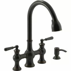 In Stock Hardwarestore Delivery Capilano 2-Handle Bridge Farmhouse Pull-Down Kitchen Faucet With Soap Dispenser And Sweep Spray In Vibrant Stainless -Bath and Faucet shop 4e93b185f09dd7b6db840e1c9b3c538e 1800x1800