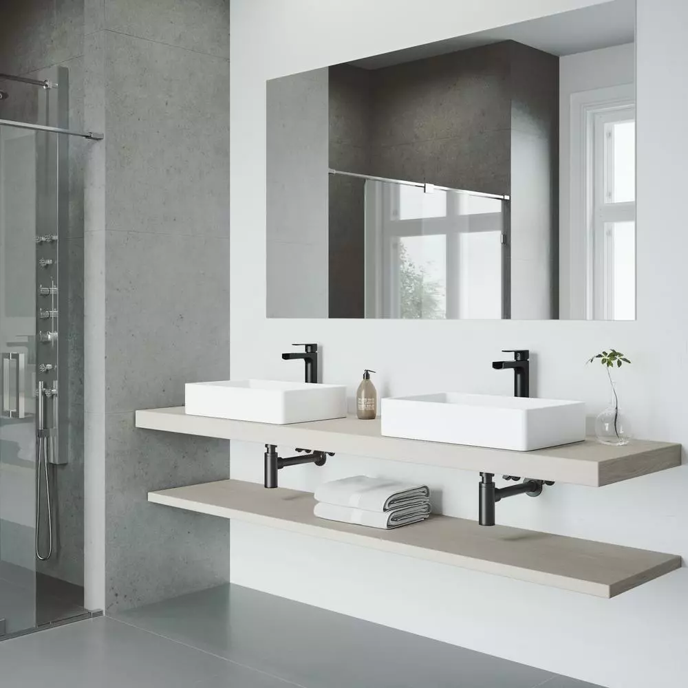 VIGO Magnolia White Matte Stone Vessel Bathroom Sink Set With Amada Faucet In Matte Black 4 VIGO Magnolia White Matte Stone Vessel Bathroom Sink Set With Amada Faucet In Matte Black - Image 2