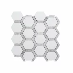 Jeff Lewis Norton White 11.75 In. X 11.375 In. X 9 Mm Hexagon Polished Marble Wall And Floor Mosaic Tile