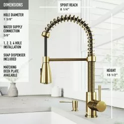 In Stock Hardwarestore Delivery Brant Single-Handle Pull-Down Sprayer Kitchen Faucet With Soap Dispenser In Matte Gold -Bath and Faucet shop 502d879f425f9b781df958e1bef818ff 1800x1800