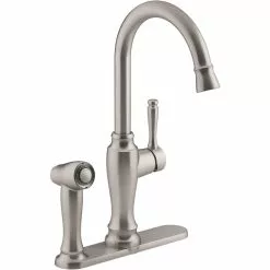In Stock Hardwarestore Delivery Arsdale Single-Handle Standard Kitchen Faucet In Vibrant Stainless With On-Deck Sidespray