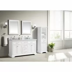 In Stock Hardwarestore Delivery Windlowe 61 In. W X 22 In. D X 35 In. H Bath Vanity In White With Carrera Marble Vanity Top In White With White Sink -Bath and Faucet shop 518d570014894b40ab1b9acfe07335d6 1800x1800