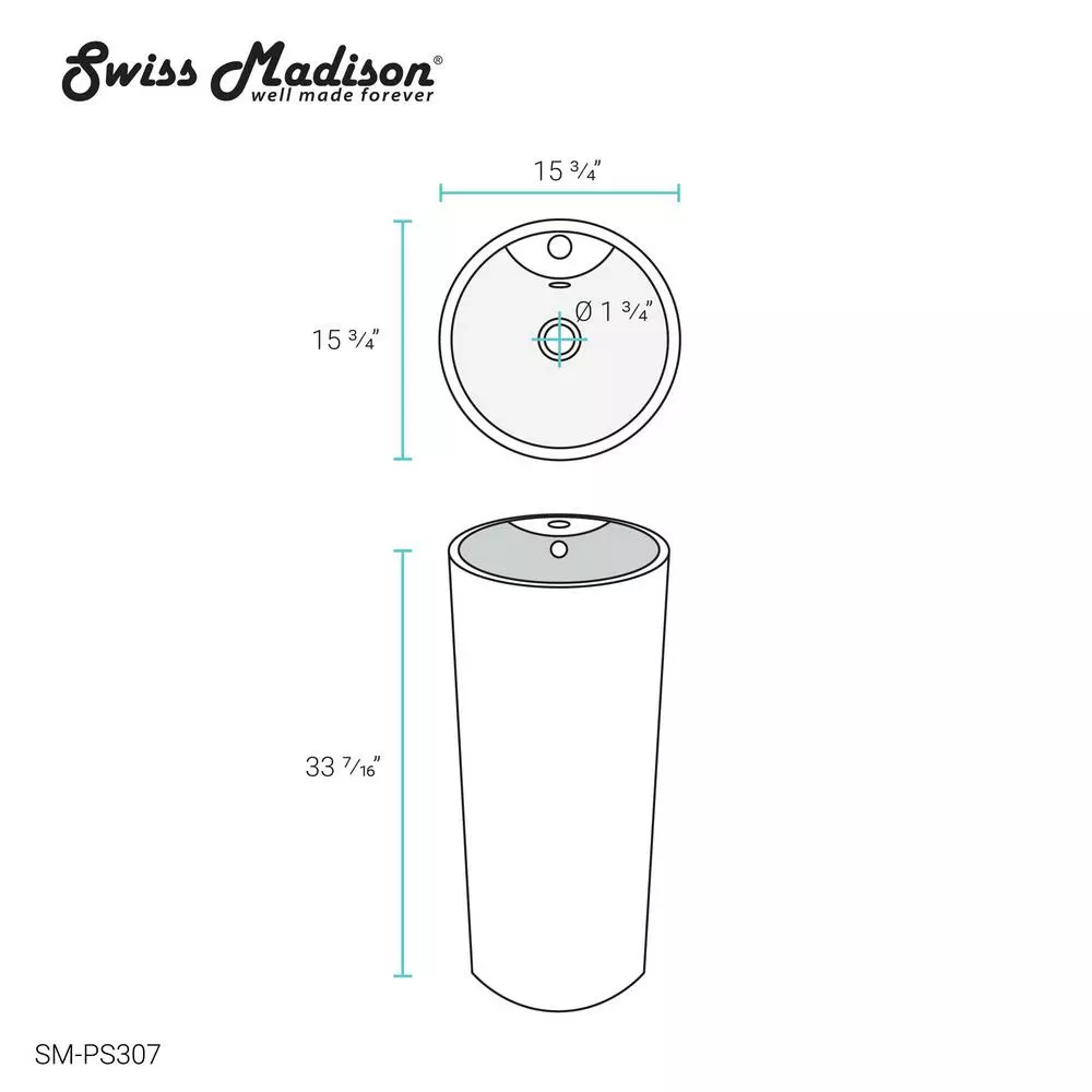 Swiss Madison Monaco Circular Basin Pedestal Sink In Glossy White 12 Swiss Madison Monaco Circular Basin Pedestal Sink In Glossy White - Image 10