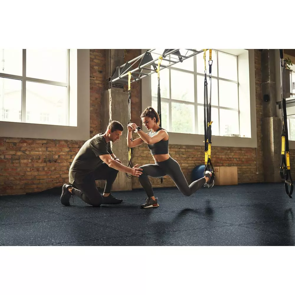 Norsk Shock Absorbent 25.2 In. X 25.2 In. X 0.70 In. Gym Tiles - Black/White Fleck (4-Pack) 9 Norsk Shock Absorbent 25.2 In. X 25.2 In. X 0.70 In. Gym Tiles - Black/White Fleck (4-Pack) - Image 7