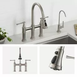 In Stock Hardwarestore Delivery Allyn Transitional 2-Handle Bridge Kitchen Faucet With Pull-Down Sprayhead In Spot Free Stainless Steel -Bath and Faucet shop 5358113f32948de3957176ffdfd26d79 1800x1800