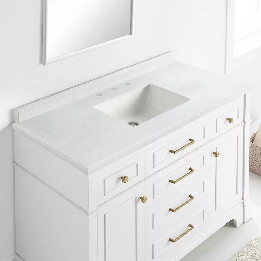 In Stock Hardwarestore Delivery Melpark 48 In. W X 22 In. D Bath Vanity In White With Cultured Marble Vanity Top In White With White Sink 5 In Stock Hardwarestore Delivery Melpark 48 In. W X 22 In. D Bath Vanity In White With Cultured Marble Vanity Top In White With White Sink - Image 3