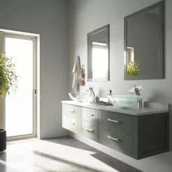 VIGO Glass Vessel Bathroom Sink In Clear Crystalline Glass With Waterfall Faucet Set In Brushed Nickel -Bath and Faucet shop 5ad75539c552fa38b83af7ce65786cd2 1800x1800