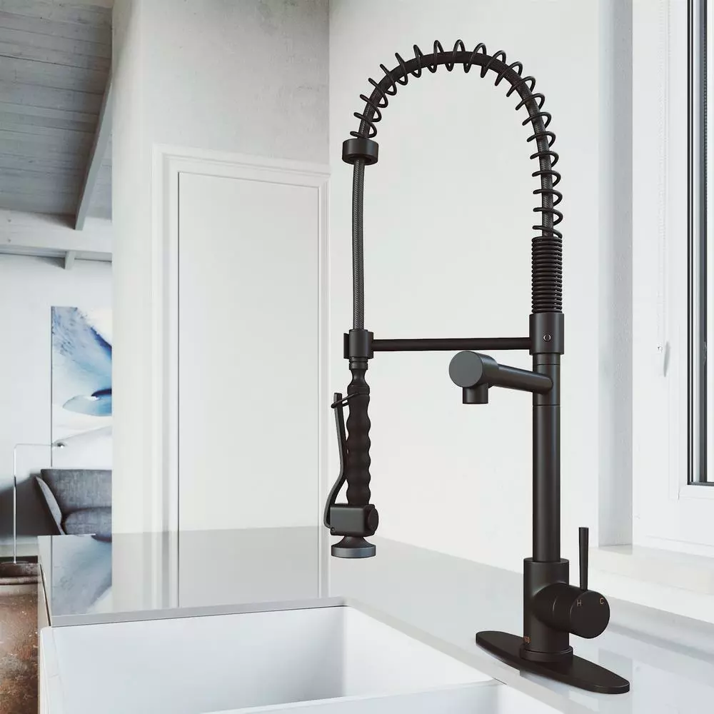 In Stock Hardwarestore Delivery Zurich Single-Handle Pull-Down Sprayer Kitchen Faucet With Deck Plate In Matte Black 3 In Stock Hardwarestore Delivery Zurich Single-Handle Pull-Down Sprayer Kitchen Faucet With Deck Plate In Matte Black